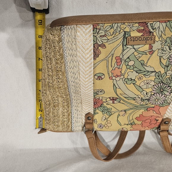 Sakroots Floral Yellow Straw Tote Bag with Leather Handles - Picture 8 of 8